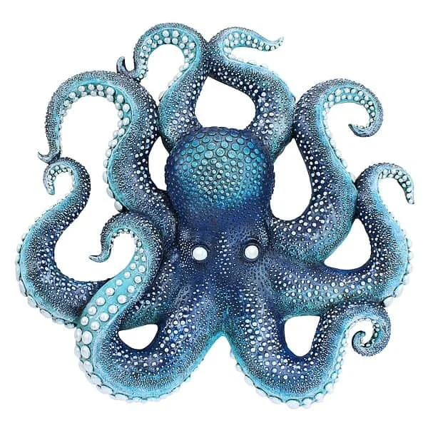 Design Toscano Deadly Blue Octopus of the Coral Reef Wall Sculpture, 3.00″ x 16.00″, Full Color Finish