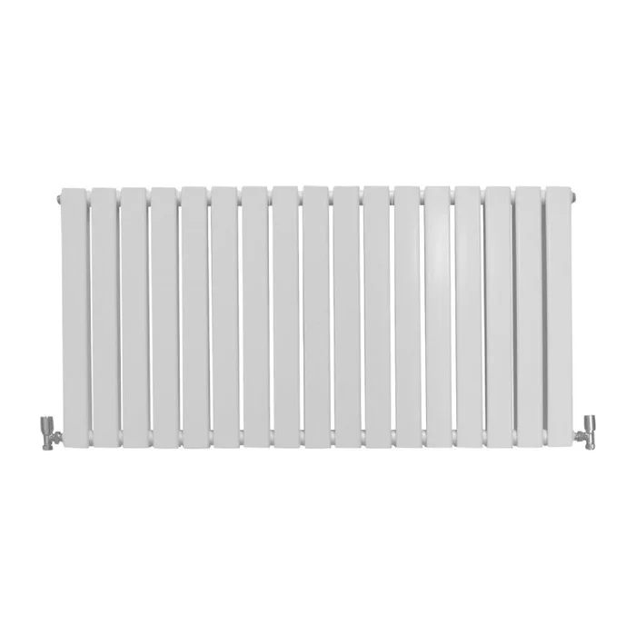Designer Radiators 60 x 119cm Flat Panel Modern Central Heating Gloss White Horizontal Column Double Panel Wall Mounted Slimline Kitchen Living Room Bathroom Commercial Cleaning Brush & Fixing Kit