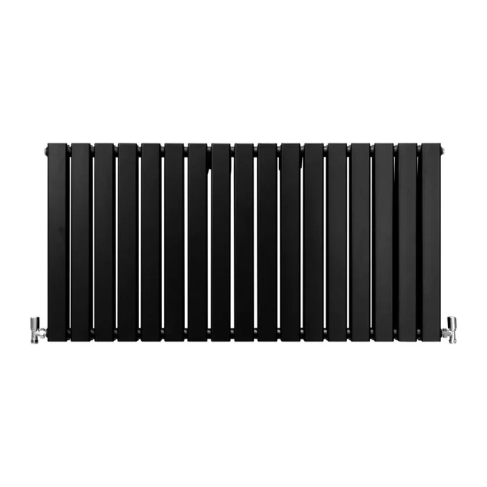 Designer Radiators 60 x 119cm Flat Panel Modern Central Heating Matt Black Horizontal Column Double Panel Wall Mounted Slimline Kitchen Living Room Bathroom Commercial Cleaning Brush & Fixing Kit