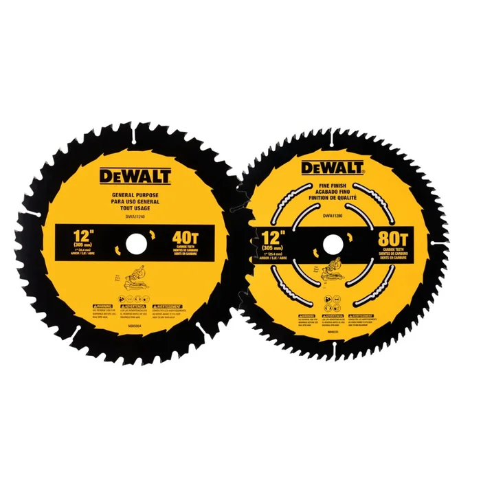 DEWALT 12-in 40 and 80 -Tooth Fine/Rough Finish Tungsten carbide-tipped steel Miter saw blade Set 2 -Pack