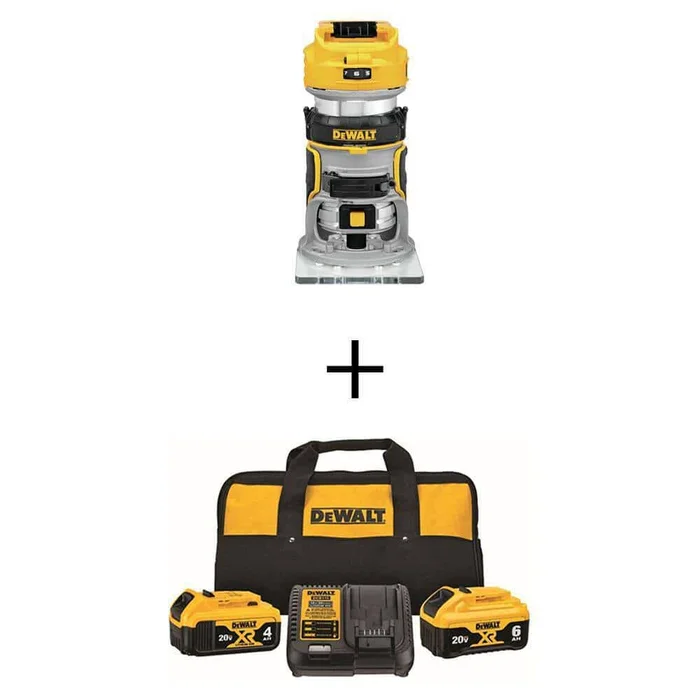 DEWALT 20V MAX XR Cordless Brushless Compact Router, (1) 20V 6.0Ah and (1) 20V 4.0Ah Batteries, and Charger