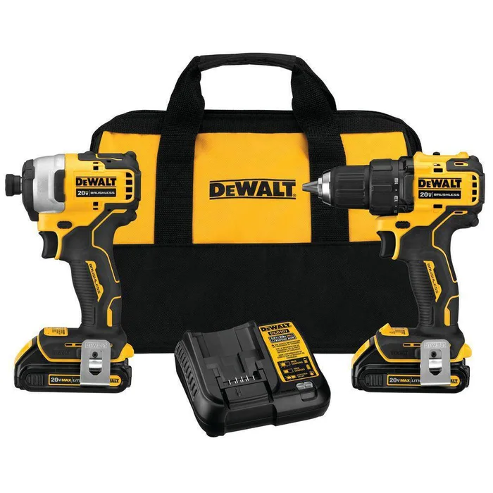 DEWALT ATOMIC 20V MAX Cordless Brushless Compact Drill/Impact 2 Tool Combo Kit with (2) 1.3Ah Batteries, Charger, and Bag