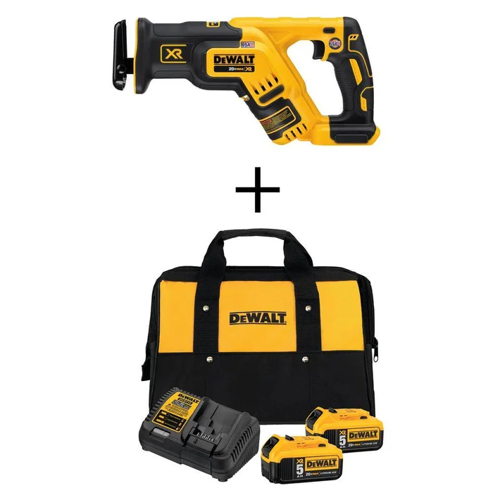 DEWALT DCB2052CKW367 20V MAX XR Cordless Brushless Compact Reciprocating Saw, (2) 20V MAX XR Premium Lithium-Ion 5.0Ah Batteries, and Charger