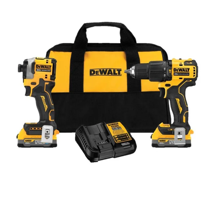 DEWALT DCK254E2 20V MAX Lithium-Ion Brushless Cordless 2 Tool Combo Kit with (2) 1.7Ah Batteries, Charger, and Bag