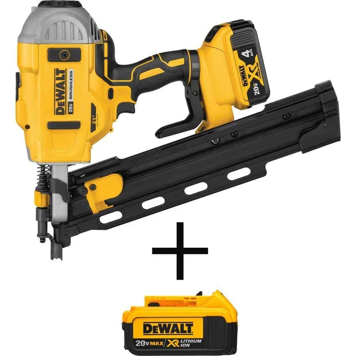 DEWALT DCN21PLM1DCB204 20V MAX XR Lithium-Ion 21-Degree Cordless Framing Nailer with (2) 4.0Ah Battery, Charger, and Bag