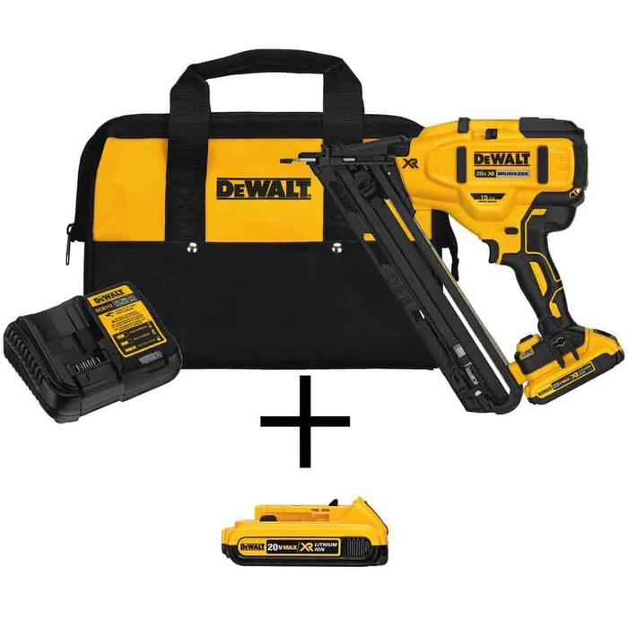 DEWALT DCN650D1wDCB203 20V MAX XR Lithium-Ion 15-Gauge Cordless Finish Nailer with (2) 2.0Ah Batteries, Charger and Bag
