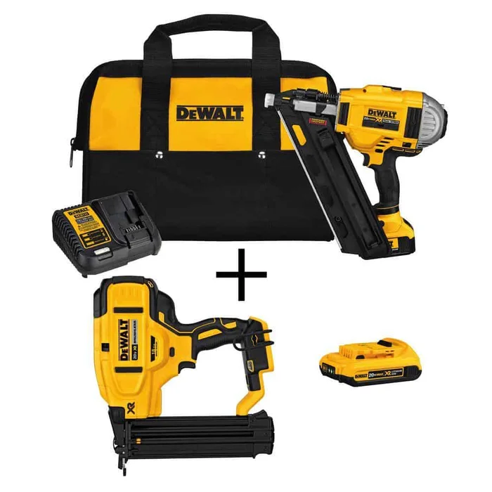 DEWALT DCN692M1w/DCN680B+DCB203 20V MAX XR Lithium-Ion 30-Degree Cordless Framing Nailer, 18-Gauge Brad Nailer, and (1) 4.0Ah and (1) 2.0Ah Batteries