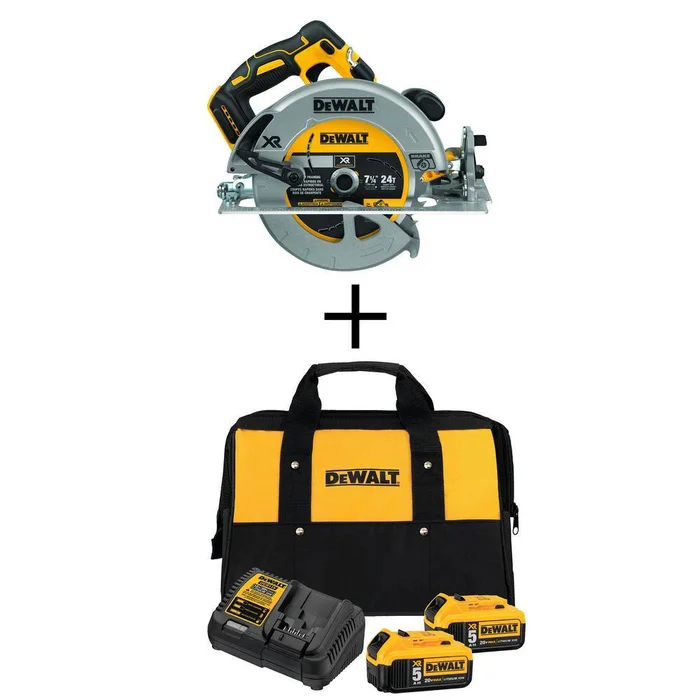 DEWALT DCS570BWDCB52CK 20V MAX Li-Ion Cordless Brushless 7-1/4 in. Circ Saw, (2) 20V MAX XR Premium Lithium-Ion 5.0Ah Batteries, and Charger