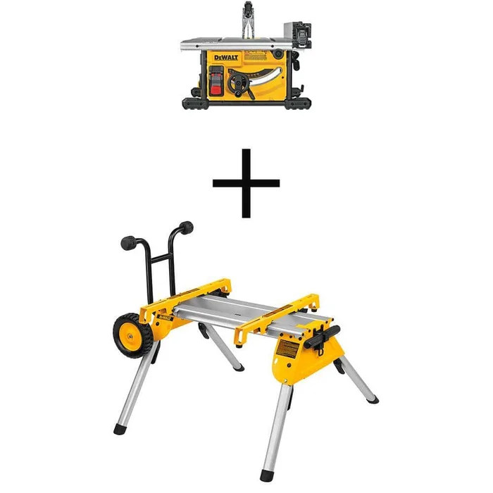 DEWALT DWE7485WW7440RS 15 Amp Corded 8-1/4 in. Compact Portable Jobsite Tablesaw with Heavy-Duty Rolling Stand with Quick-Connect Brackets