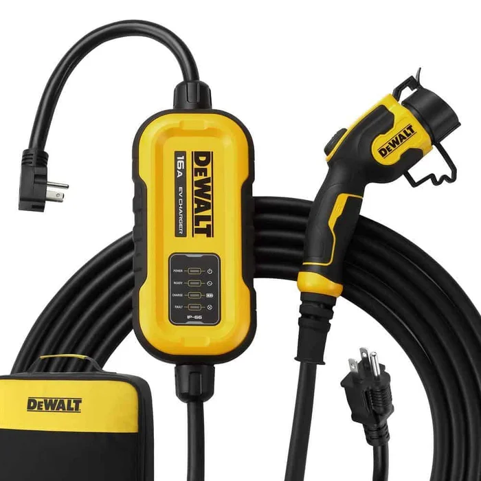 DEWALT DXPAEV016 25 ft. cord, 16 Amp, 120-Volt/240-Volt AC 3.84 Kw, Weatherproof Level 2, Heavy-Duty Portable Electric Vehicle Charger