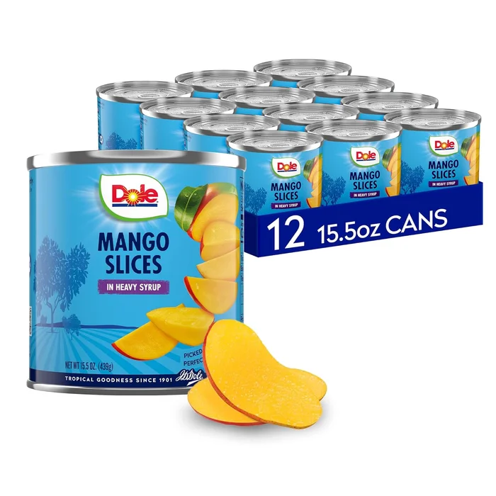 Dole Canned Fruit, Mango Slices in Heavy Syrup, Gluten Free, Pantry Staples, 15.5 Oz, 12 Count, Packaging May Vary