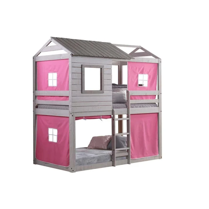 Donco Kids Deer Blind Pink Tent Twin Bunk Bed Loft