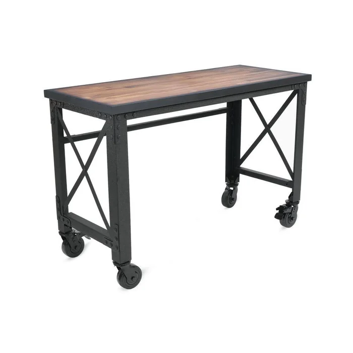 DURAMAX 68022 52 in. x 24 in. Rolling Industrial Worktable Desk with Solid Wood Top