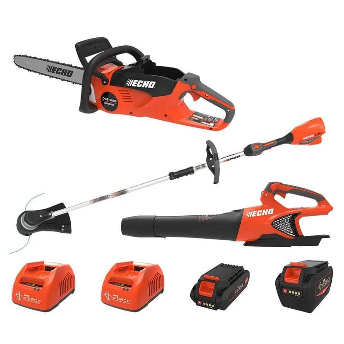 ECHO 56V Cordless Battery String Trimmer, Blower & Chainsaw Combo Kit w/ 2.5Ah and 5.0Ah Battery and Charger (3-Tool)