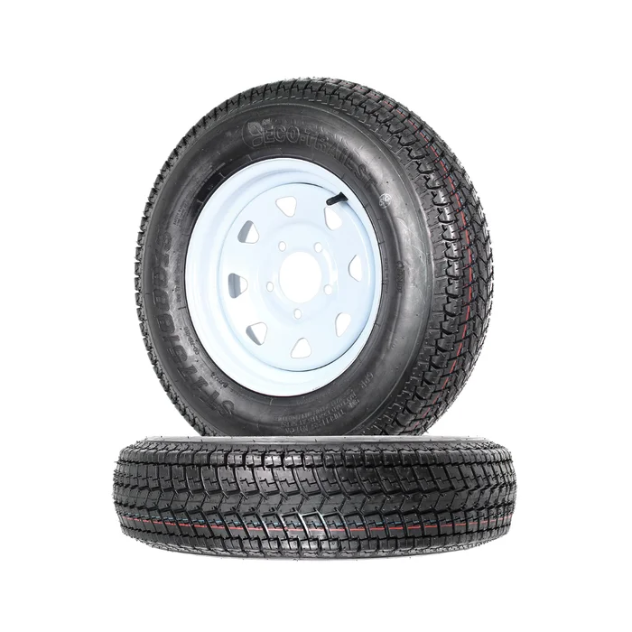 eCustomrim 2-Pack Trailer Tires Rims ST175/80D13 B78-13 Load Range C 5 Lug 13″ White Spoke Wheel – 2 Year Warranty w/Free Roadside