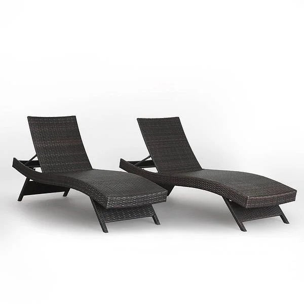EDYO LIVING BestHomeChoice Set of 2 Wicker Brown Wicker Frame Stationary Chaise Lounge Chair with Woven Seat