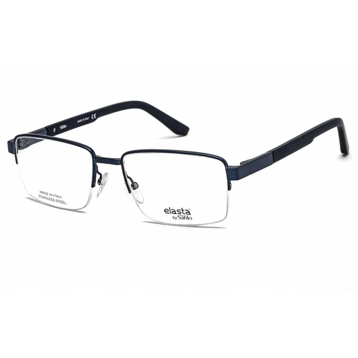 Elasta Men’s Eyeglasses – Matte Blue Half Rim Metal Rectangular Frame | 3116 0156 00