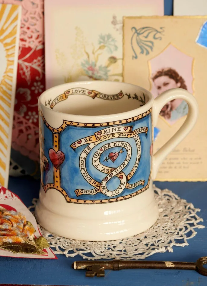 Emma Bridgewater Seconds Valentines Mine Forever 1/2 Pint Mug – Unique Handmade & Handpainted English Earthenware Tea/Coffee Mug