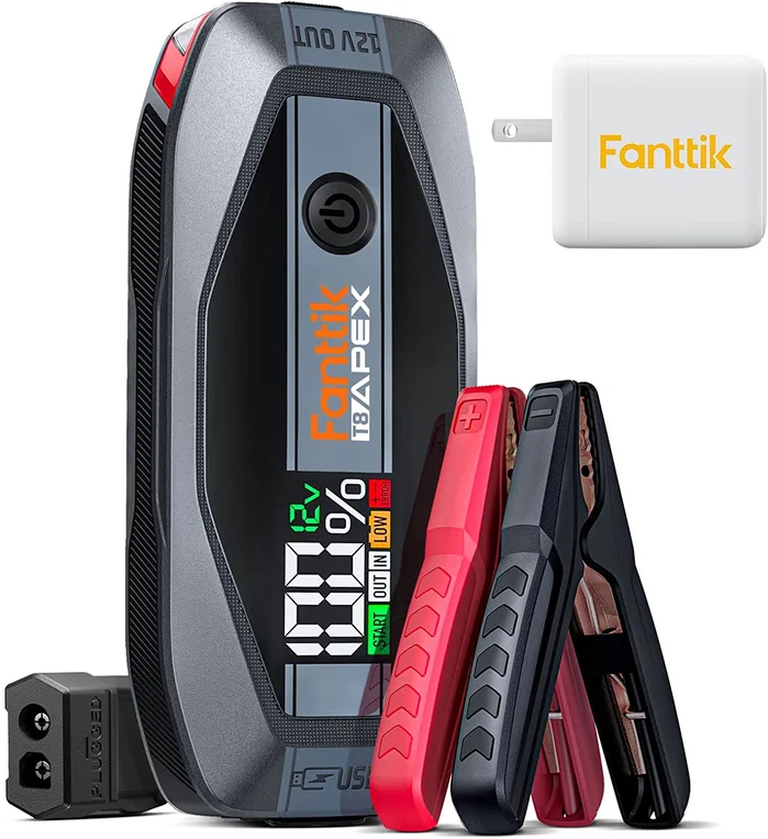 Fanttik T8 APEX 2000 Amp Jump Starter, 65W Two-Way Fast Charging, for Up to 8.5L Gas and 6L Diesel Engines (65W Charger Included)