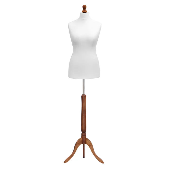Female Dressmaking Tailors Dummies Mannequin Bust size 10-12 on dark wood tripod with white cover