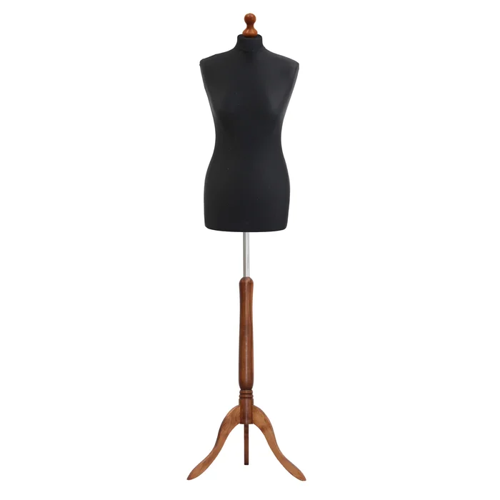 Female Dressmaking Tailors Dummies Mannequin Bust size 12-14 on dark wood tripod with black cover