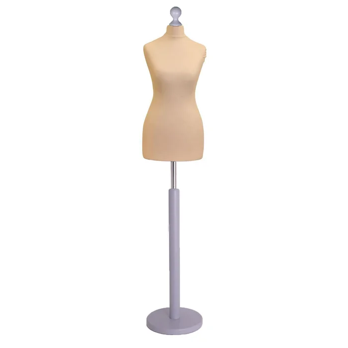 Female Dressmaking Tailors Dummies Mannequin Bust Size 12/14 On Silver Wood Round Base With Cream Cover
