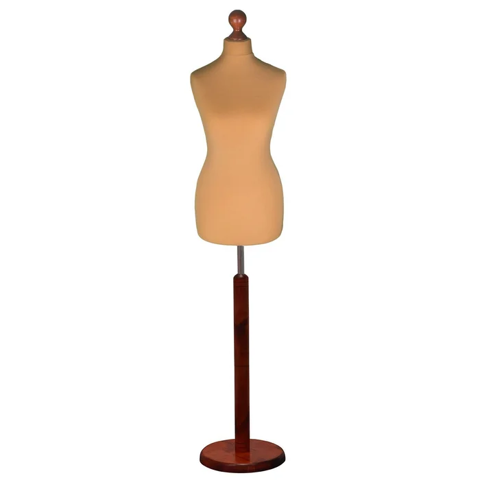 Female Dressmaking Tailors Dummies Mannequin Bust Size 14/16 On Dark Wood Round Base With Gold Cover