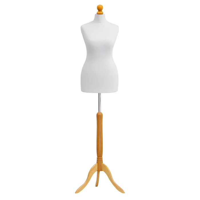 Female Dressmaking Tailors Dummies Mannequin Bust size 6-8 on light wood tripod with white cover