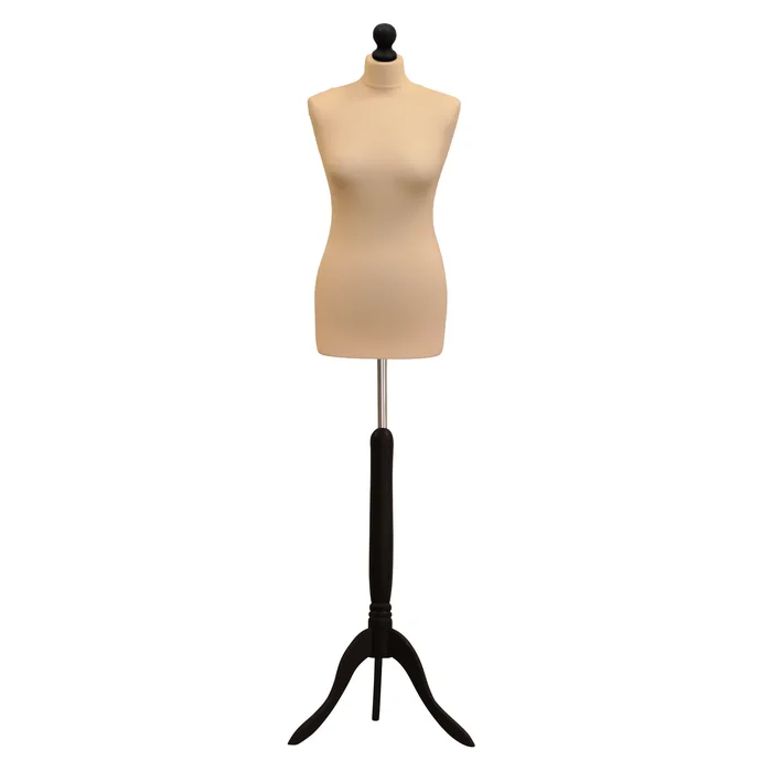 Female Dressmaking Tailors Dummies Mannequin Bust size 8-10 on black wood tripod with cream coverblac
