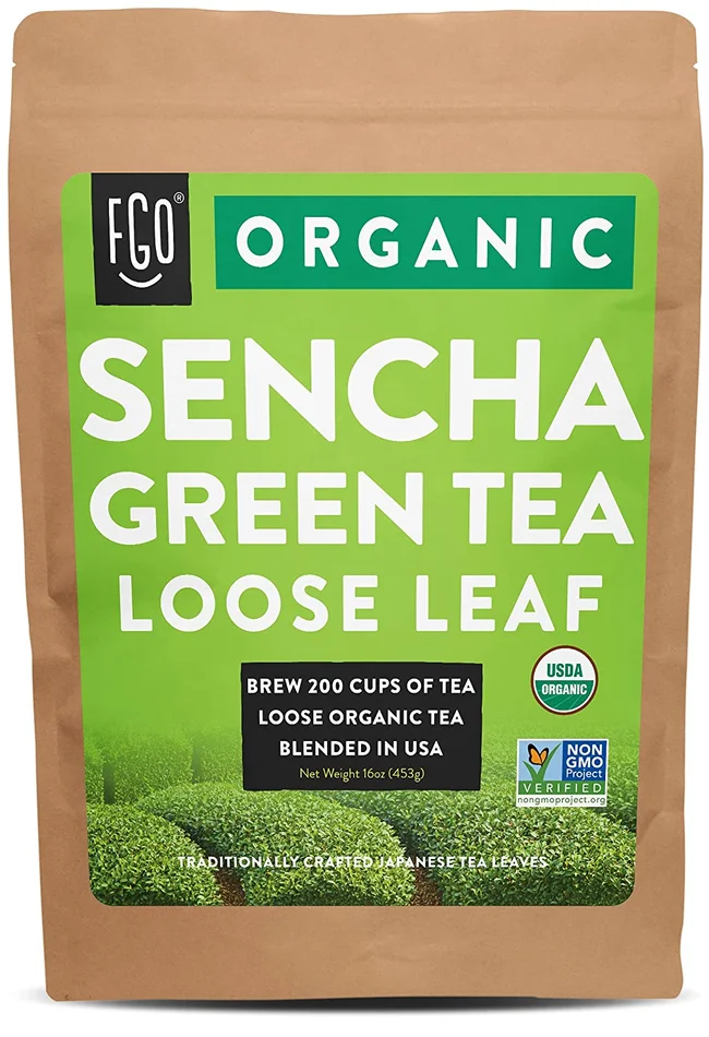 FGO Organic Sencha Loose Leaf Tea Brew 200 Cups, Imported from Japan 16oz/453g Resealable Kraft Bag