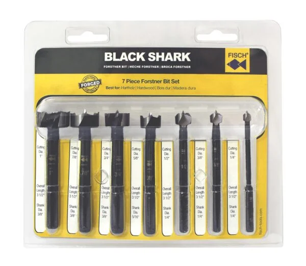 FISCH Black shark 7-Piece Assorted Woodboring Forstner Drill Bit Set