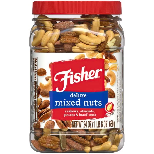 Fisher Snack Deluxe Mixed Nuts, 24 Ounces, Cashews, Almonds, Pecans, Brazil Nuts