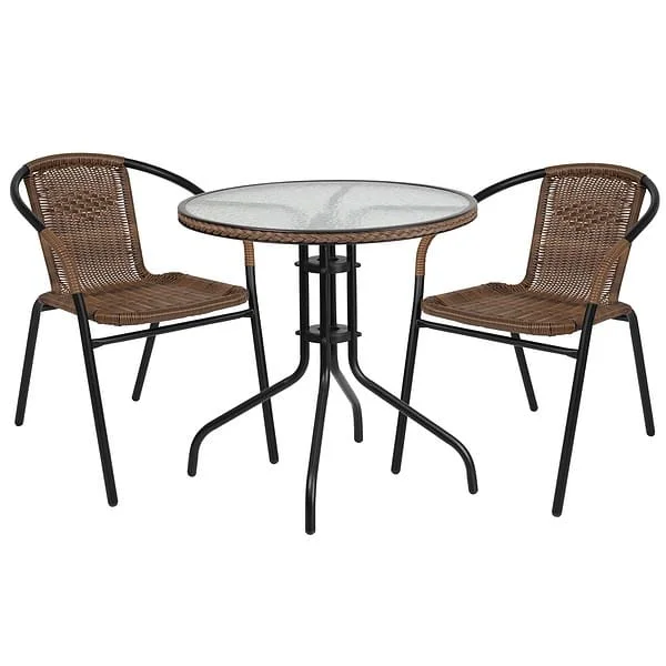 Flash Furniture Lila 3-Piece Brown Rattan Patio Dining Set with Brown