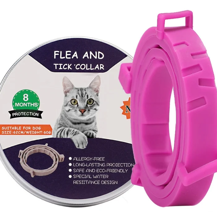 Flea and Tick Collar for Dogs Cats With Aluminum Case, Size: 38cm Pink