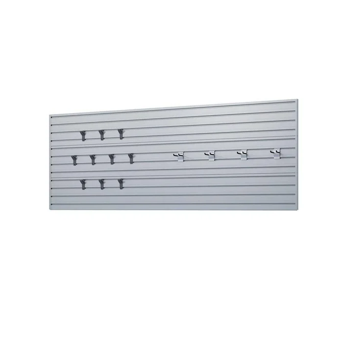Flow Wall FWS-4812-6SB11 36 in. H x 96 in. W Modular Garage Slat Wall Panel Set with Storage Hooks in Silver (14-Piece)
