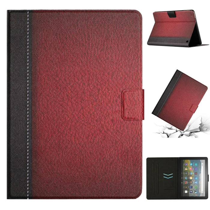 For Amazon Kindle Fire HD 8 2020 Stitching Solid Color Smart Leather Tablet Case(Red)