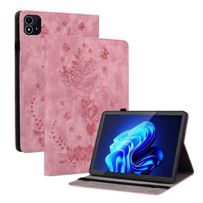 For itel Pad One 10.1 Butterfly Rose Embossed Leather Tablet Case(Pink)