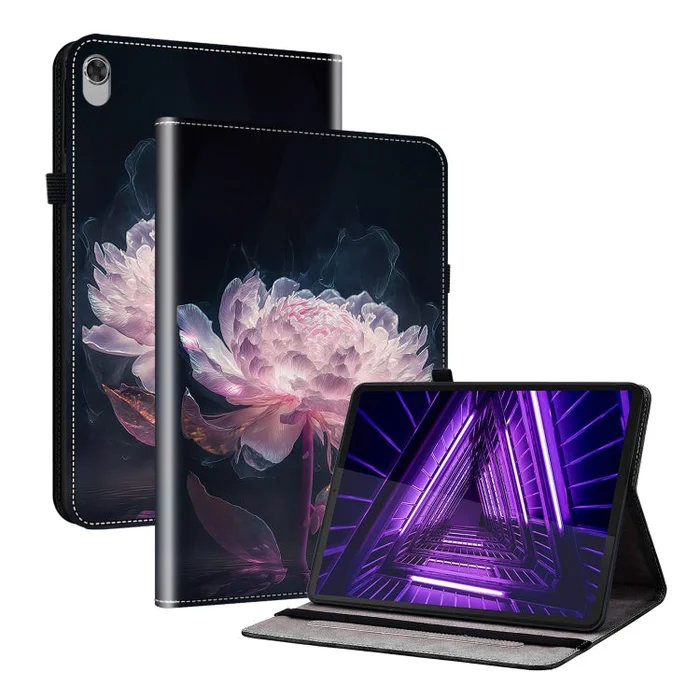 For Lenovo M10 Plus 10.3 Crystal Texture Painted Leather Tablet Case(Purple Peony)