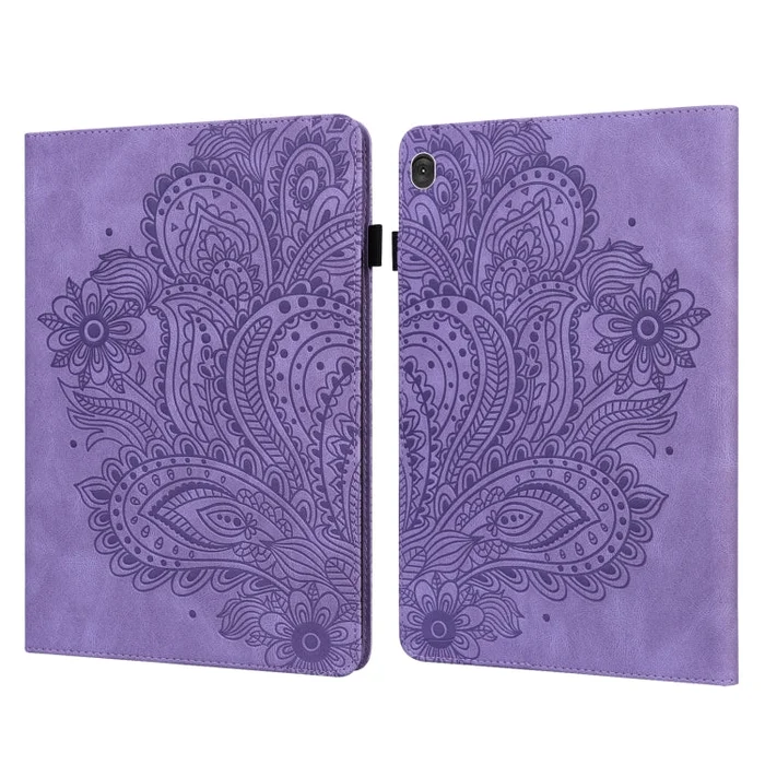 For Lenovo M10 Plus 3rd Gen 10.6 inch Peacock Embossed Pattern Leather Tablet Case(Purple)