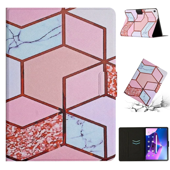 For Lenovo M10 Plus Marble Pattern Smart Leather Tablet Case(Splicing Marble)