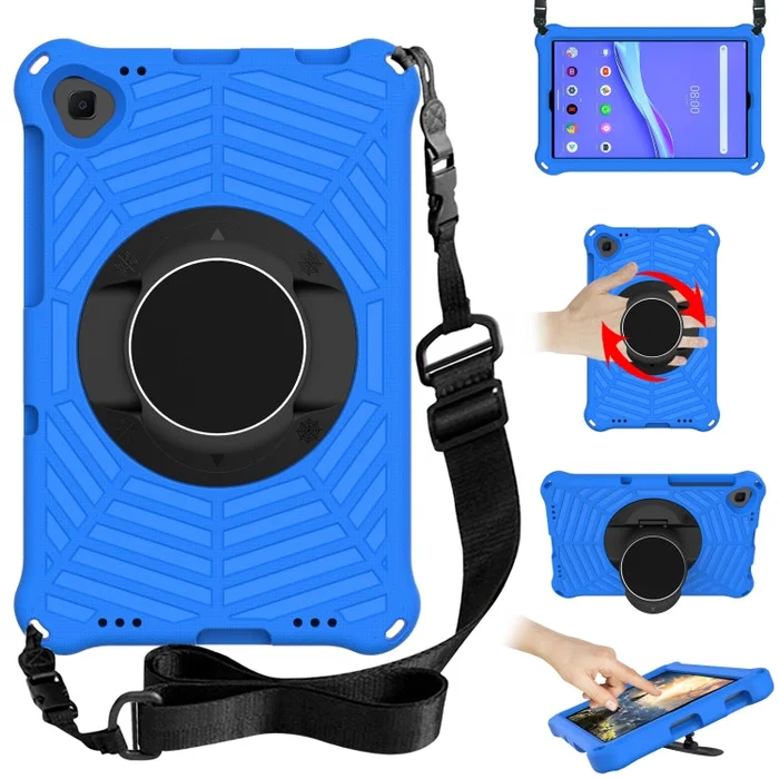 For Lenovo M10 Plus TB-X606F Spider King EVA Protective Case with Adjustable Shoulder Strap & Holder(Blue)