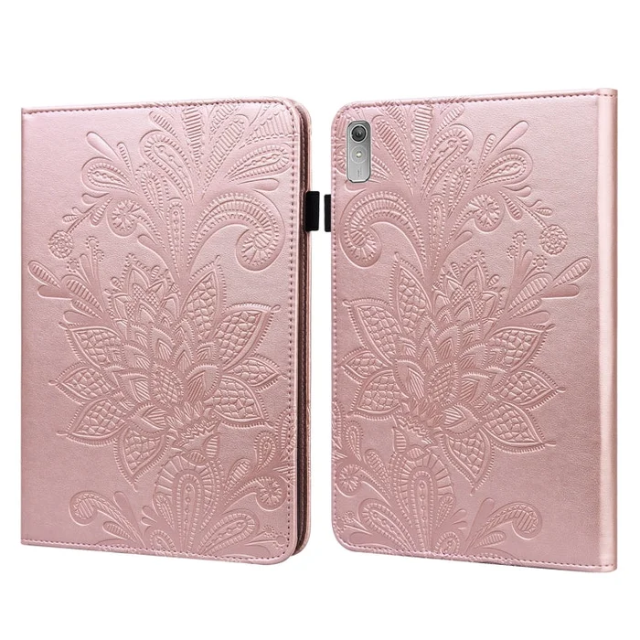 For Lenovo Pad Plus 2023 11.5 inch / Tab P11 Gen 2 Lace Flower Embossing Pattern Leather Tablet Case(Gold)