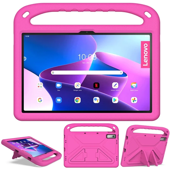 For Lenovo Pad Pro 2021 TB-J716F Handle Portable EVA Shockproof Tablet Case(Rose Red)
