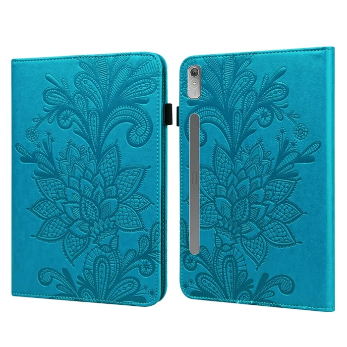 For Lenovo Pad Pro 2022 11.2 inch / Tab P11 Pro Gen 2 Lace Flower Embossing Pattern Leather Tablet Case(Blue)
