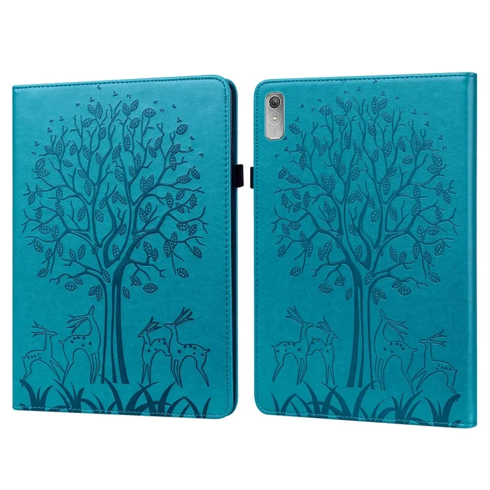 For Lenovo Tab P11 Gen 2 Tree & Deer Pattern Embossed Leather Tablet Case(Blue)
