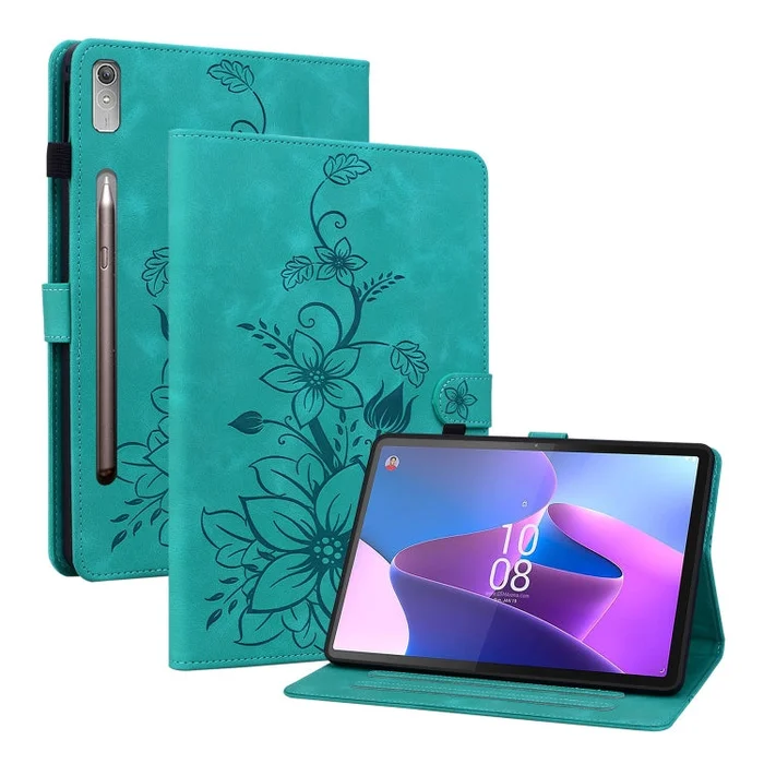 For Lenovo Tab P11 Pro Gen 2 11.2 Lily Embossed Leather Tablet Case(Green)