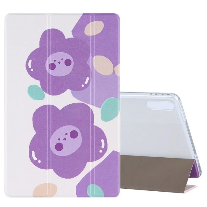 For Lenovo Tab P11 Pro (TB-XJ706F) Coloured Drawing Pattern Horizontal Flip Leather Case with Three-folding Holder(Purple Flower)