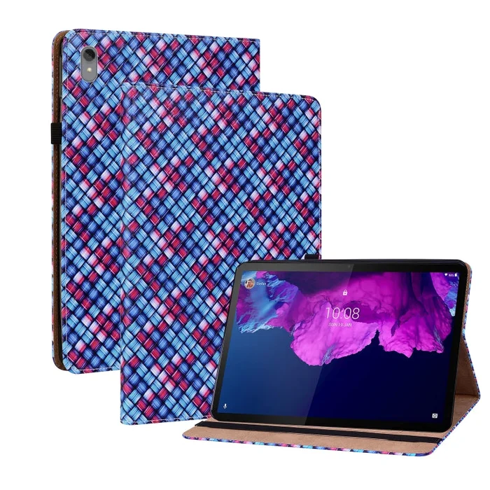 For Lenovo Tab P11 TB-J606F Color Weave Leather Tablet Case with Holder(Blue)