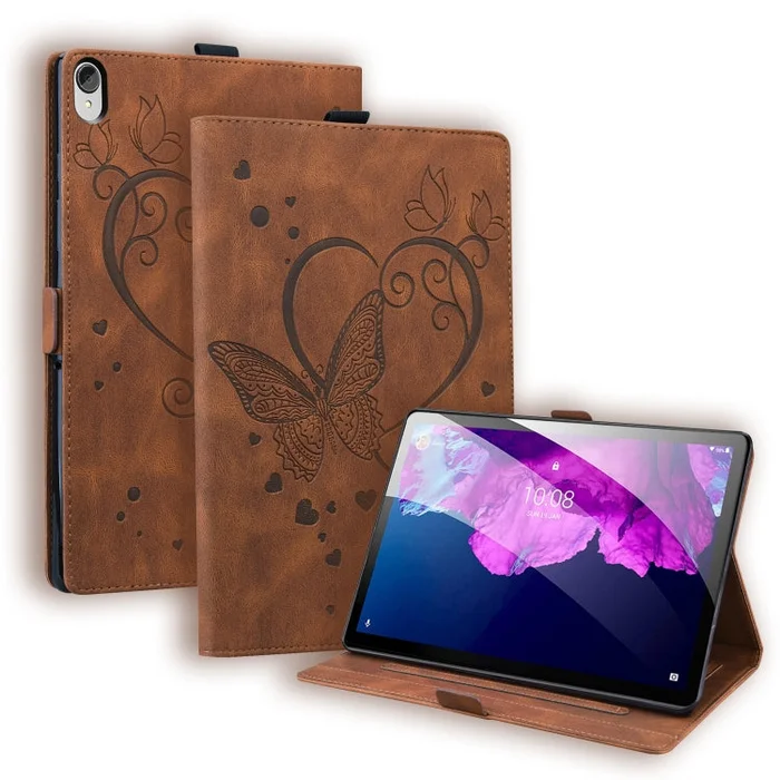 For Lenovo Tab P11 TB-J606F Love Butterfly Pattern Horizontal Flip Leather Case with Holder(Brown)