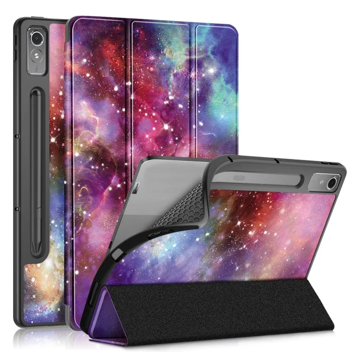 For Lenovo Tab P12 12.7 /P12 Pro 2nd Gen 3-folding Painted TPU Smart Leather Tablet Case(Milky Way)